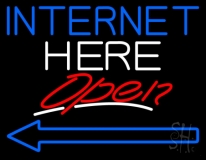Internet Here Open With Arrow Neon Sign
