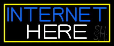 Internet Here With Yellow Border Neon Sign