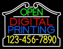 Open Digital Printing With Phone Number Neon Sign