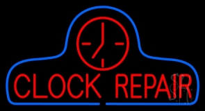 Red Clock Repair With Clock Logo Neon Sign