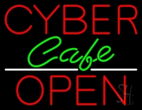 Red Cyber Cafe Open Neon Sign