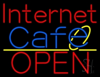 Red Internet Cafe Open Neon Sign