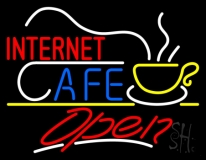 Red Internet Cafe Logo White Line Open Neon Sign