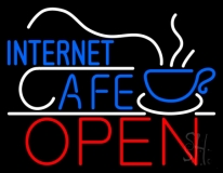 Red Internet Cafe Open With Logo Neon Sign