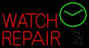 Red Watch Repair With Watch Logo Neon Sign