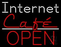 White Internet Cafe Open Neon Sign