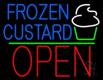 Blue Frozen Custard With Logo Open 1 Neon Sign