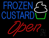 Blue Frozen Custard With Logo Open 2 Neon Sign