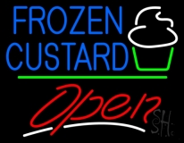 Blue Frozen Custard With Logo Open 3 Neon Sign
