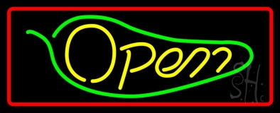 Chili With Border Open Neon Sign