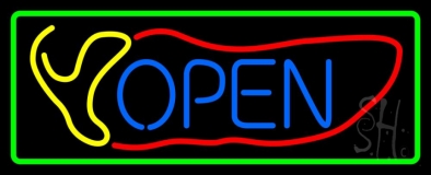 Red Chili Open With Border Neon Sign