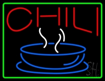 Red Chili With Bowl Logo With Border Neon Sign
