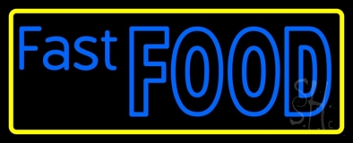 Blue Fast Food Yellow Border Neon Sign