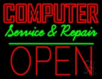 Computer Service And Repair Open 2 Neon Sign