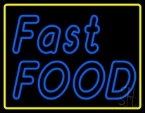 Double Stroke Blue Fast Food With Yellow Border Neon Sign