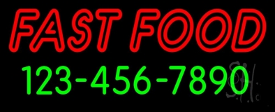 Double Stroke Fast Food With Phone Number Neon Sign