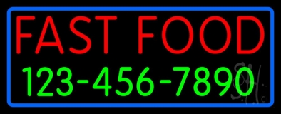 Fast Food Phone Number With Blue Border Neon Sign
