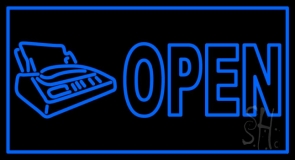 Fax Logo With Open Neon Sign