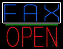 Fax With White Border With Open 1 Neon Sign