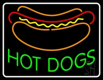 Green Hot Dogs With White Border Neon Sign