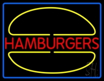 Hamburgers Logo Blue Border Neon Sign