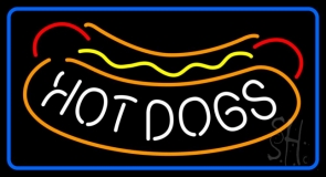 Hotdogs With Blue Border Neon Sign