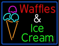 Waffles And Icecream Blue Border Neon Sign