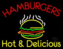 Red Hamburgers Hot And Delicious Neon Sign