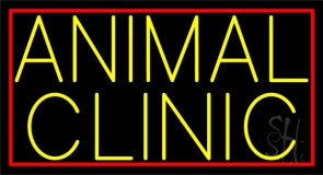 Yellow Animal Clinic Red Border Neon Sign
