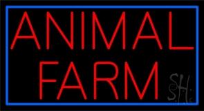 Red Animal Farm Blue Border Neon Sign