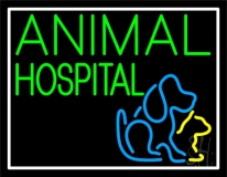 Animal Hospital Logo White Border Neon Sign