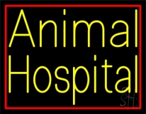 Yellow Animal Hospital Red Border Neon Sign