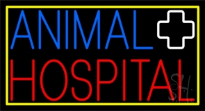 Animal Hospital Logo Yellow Border Neon Sign