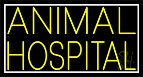 Yellow Animal Hospital White Border Neon Sign