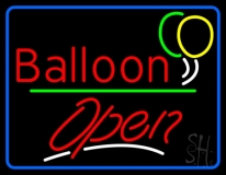 Blue Border Open Balloon Green Line Neon Sign