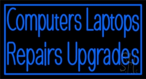 Blue Computers Laptops Repairs Upgrades With Border Neon Sign