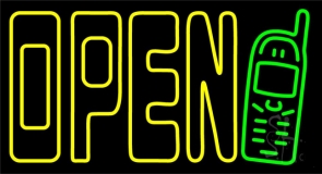 Cellular Phone Logo Open 2 Neon Sign