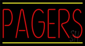 Orange Pagers Yellow Double Line Neon Sign