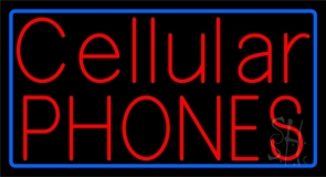 Red Cellular Phones Blue Border Neon Sign