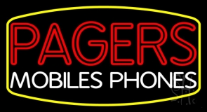 Red Pagers Mobile Phones Block Neon Sign