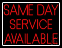 Same Day Service Available White Border Neon Sign