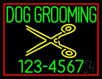 Green Dog Grooming Red Border Neon Sign