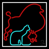 Red Poodle Dog White Border Neon Sign