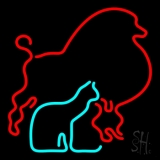 Red Poodle Dog Cat Logo Neon Sign