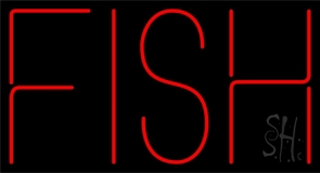 Red Fish Block Neon Sign