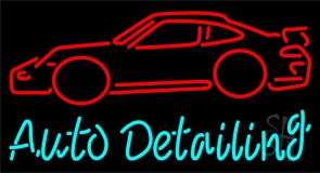 Cursive Auto Detailing With Car Logo Neon Sign