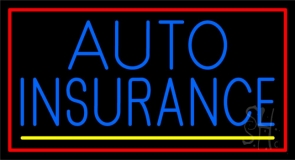 Blue Auto Insurance Yellow Line Red Border Neon Sign