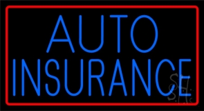Blue Auto Insurance Red Border Neon Sign