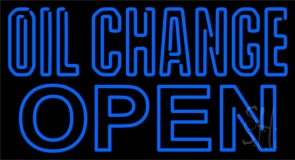 Blue Oil Change Open Neon Sign