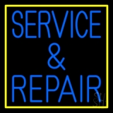 Blue Service And Repair Yellow Border Neon Sign